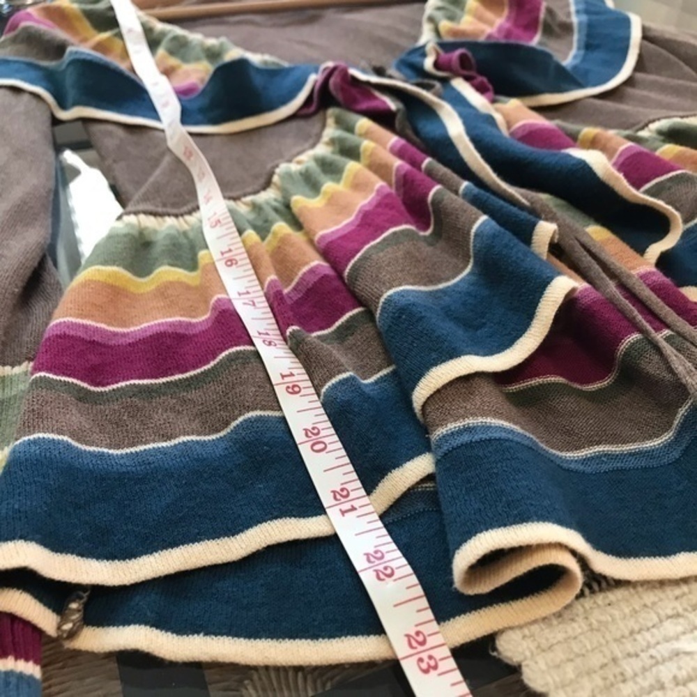 Kenzo Brown Colorful Stripe Ruffle Peplum Tie Front Cardigan Sweater Small - Picture 12 of 16